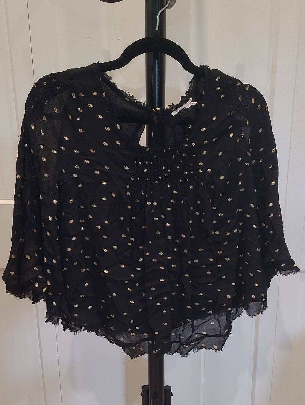 FLOREAT by Anthropologie Women’s Black Dot-Print Peasant Top